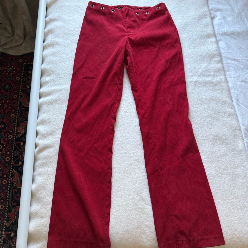 No Boundaries Red Faux Suede Grommet Low Rise Pants